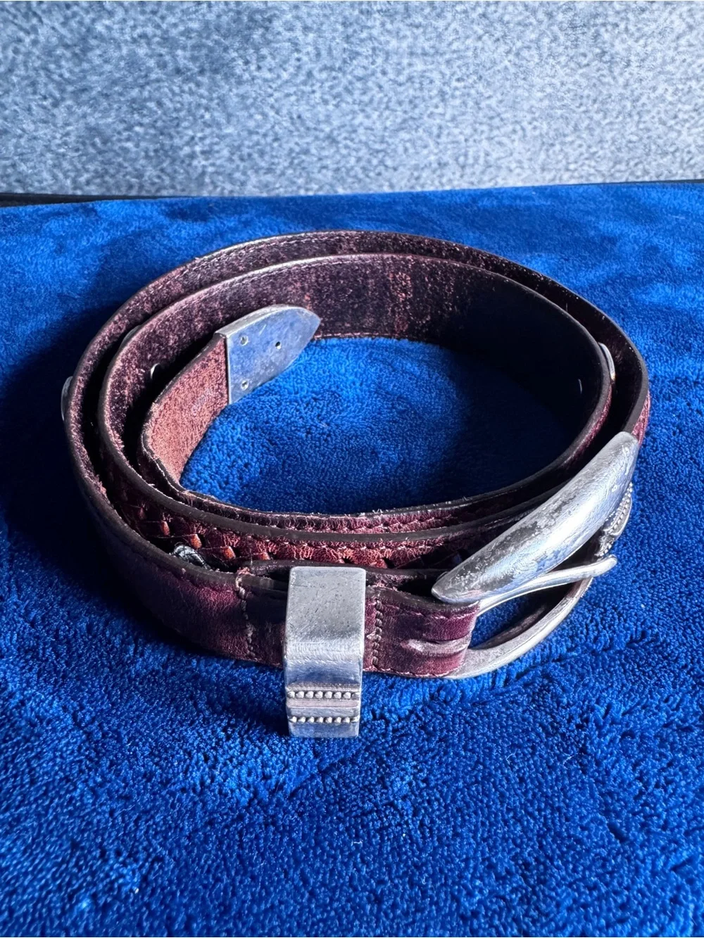 Onyx Distressed Burgundy golf Leather Belt with Silver Buckle